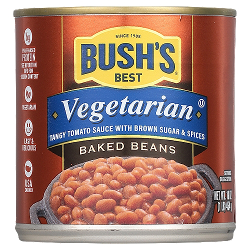 Bush's Vegetarian Baked Beans 16 oz
Whether it's hot dogs, hamburgers, turkey burgers or a meat-less favorite on your table, it only makes sense that Bush's Baked Beans go on the side. Our Vegetarian Baked Beans recipe uses tender navy beans, slow-simmered in a tangy, meatless, sweet tomato sauce seasoned with brown sugar and a special blend of spices. So whether you're fixing up a summer cookout, a weeknight meal or anything in between, you can be sure you've got perfectly tangy beans to go along with every savory bite.