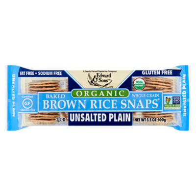 Edward & Sons Organic Unsalted Plain Baked Whole Grain Brown Rice Snaps, 3.5 oz