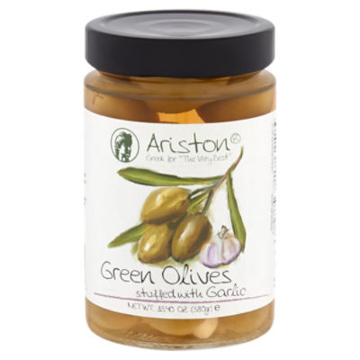 Ariston Green Olives Stuffed with Garlic, 13.40 oz