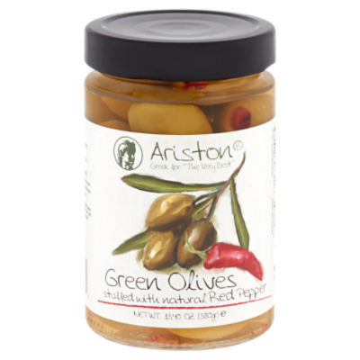 Ariston Green Olives Stuffed with Natural Red Pepper, 13.40 oz