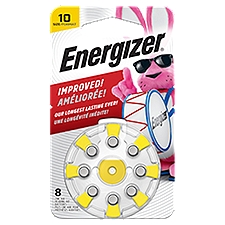 Energizer Hearing Aid Batteries Size 10, Yellow Tab, 8 Pack