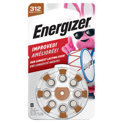 Energizer Hearing Aid Batteries Size 312, Brown Tab, 8 Pack, 8 Each