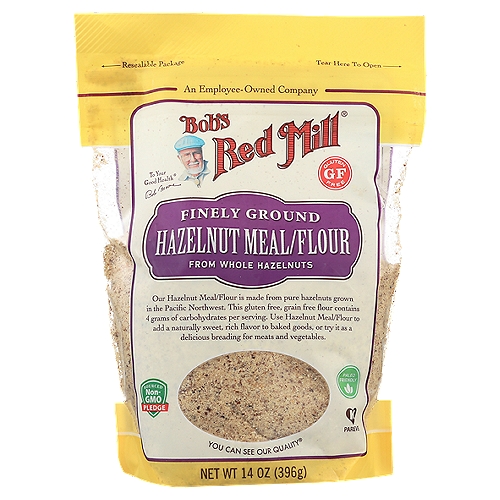 Bob's Red Mill Hazelnut Flour/Meal Natural, 14 oz
Finely ground hazelnuts, excellent for gluten free and paleo baking.

Our Hazelnut Flour is made from the best hazelnuts in the world. This gluten free, grain free flour contains 4 grams of carbohydrates per serving. Use Hazelnut Flour to add a naturally sweet, rich flavor to baked goods, or try it as a delicious breading for meats and vegetables.

Tested and confirmed Gluten Free in our quality control laboratory.

Dear Friends,
Pure and simple. Those are the perfect words to describe Bob's Red Mill® Hazelnut Flour. Take a look at the ingredients—or rather, the ingredient. That's right. There's only one: hazelnuts. It doesn't get much simpler than that. And we think that's just how it should be.

To your good health,
Bob Moore

Reasons to Love Hazelnut Flour
• Great for baking
• Grain free
• Gluten free
• Paleo friendly