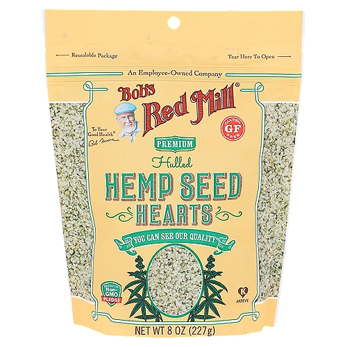 Bob's Red Mill Premium Hulled Hemp Seed Hearts, 8 oz
Hulled Hemp Seed Hearts are gorgeous green and cream colored seeds with a mild nutty flavor and a wealth of nutrition! Add to smoothies, shakes, hot cereals, salads, yogurts, baked goods and even ice cream to help keep you satisfied and boost your nutritional intake. Because they are handled in our dedicated gluten free facility, you can trust your nutty flavored seeds are free from gluten!