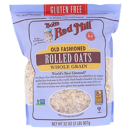 Bob's Red Mill Gluten Free Old Fashioned Rolled Oats, 32 oz
Bob's Red Mill Gluten Free Old-Fashioned Rolled Oats have been rolled in a classic-style thickness, making them easy to prepare on the stove or in the microwave. Of course these oats will satisfy the craving for a good bowl of oatmeal, but they can also be used for homemade granola bars, whole grain breads, oatmeal cookies, trail mix, and more!

World's Best Oatmeal®
Our Gluten Free Old Fashioned Rolled Oats are milled from the highest quality farm-fresh oats in the world. Each batch is handled with care in our dedicated gluten free facility and tested in our state-of-the-art laboratory to ensure our strict gluten free quality standards are met.

Tested and confirmed gluten free in our quality control laboratory.