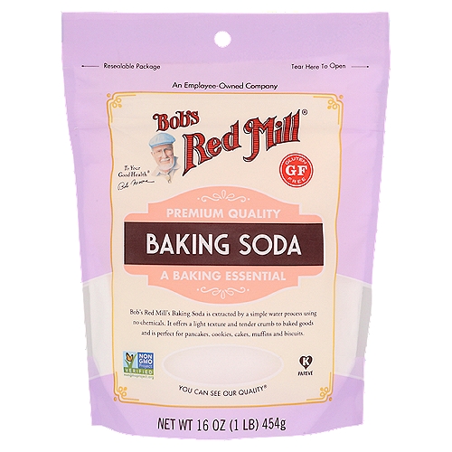 At Bob's Red Mill, our Baking Soda is the gold standard: use it in countless recipes, including cakes, cookies, flatbread and more. This gluten free product is produced in our 100% gluten free facility and subject to ELISA batch testing to ensure it meets our strict standards.