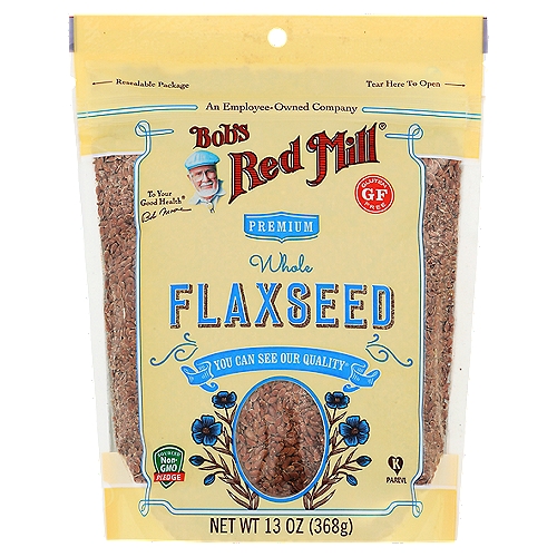 Bob's Red Mill Brown Flaxseeds, 13 oz
Small seeds with a powerful nutritious punch! Omega-3 fatty acids, dietary fiber, and lignans (antioxidants) are found in flaxseeds.

Dear friends,
When it comes to grains, beans and seeds, we think nature got it right. In their original state, these wholesome foods provide a magnificent combination of nutrients that are essential to health. We honor this innate perfection by keeping our foods simple, and our flaxseeds are an excellent example of that practice. They are simply seeds from the flax plant, with nothing added and nothing removed, offering 8 grams of fiber and 5790mg of omega-3s per serving and boasting a wonderfully nutty flavor.
It doesn't get much simpler than that. And we think that's just how it should be.
To your good health,
Bob Moore

Tested and confirmed gluten free in our quality control laboratory.