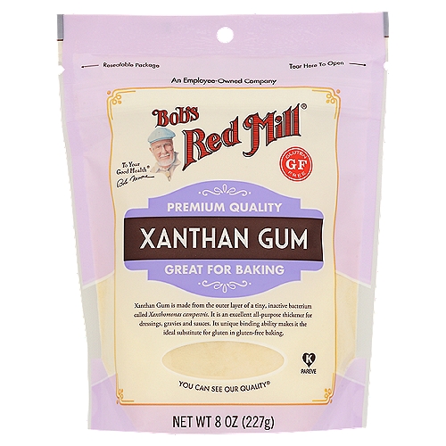 Bob's Red Mill Premium Quality Xanthan Gum, 8 oz
Xanthan Gum is made from the outer layer of a tiny, inactive bacterium called Xanthomonas campestris. It is an excellent all-purpose thickener for dressings, gravies and sauces. Its unique binding ability makes it the ideal substitute for gluten in gluten-free baking.

Tested and confirmed gluten free in our quality control laboratory.
