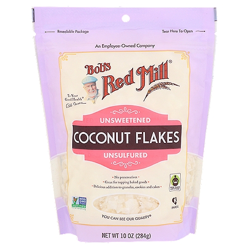Bob's Red Mill Unsweetened Coconut Flakes, 10 oz
Bob's Red Mill Coconut Flakes are unsweetened and unsulfured. It is a great addition to granola and trail mixes. Toast and eat plain or use as a deliecious topping for hot cereal.