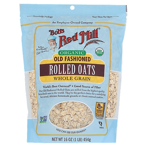 Bob's Red Mill Organic Old Fashioned Rolled Oats, 16 oz
Bob's Red Mill Organic Old-Fashioned Rolled Oats are 100% whole grain and kiln toasted. Prepare on the stove or in the microwave for a delicously versatile and hearty bowl of oatmeal. Perfect for oatmeal cookies, oatmeal bread and other baked goods. Certified Organic by QAI.

World's Best Oatmeal®

Our Old Fashioned Rolled Oats are milled from the highest quality farm-fresh oats in the world. They're the perfect choice for a satisfying hot cereal, delicious homemade granola or classic oatmeal cookies.