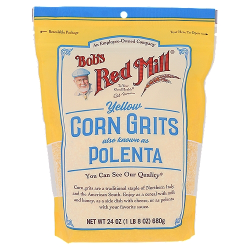 Bob's Red Mill Yellow Corn Polenta, 24 oz
Eat as hot porridge or cooked, then slightly cooled until firm and sliced

American and Italian cuisine combine to make our delicious Yellow Corn Polenta. Enjoy its creamy texture straight from the stove, or let cool and slice to bake, grill or fry.