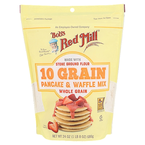 Bob's Red Mill 10 Grain Pancake & Waffle Mix, 24 oz
Made with whole grain ingredients. Flaxseed meal adds extra nutrition and omega -3 fatty acids. Results in fluffy and nutritious pancakes and waffles.

Dear Friends,
My mission is to bring you whole grain foods for every meal of the day, and that starts with breakfast! With my 10 Grain Pancake & Waffle Mix, it's easy to make a wholesome hot breakfast. Made with a unique blend of stone ground whole grain flours and nourishing flaxseed meal, these are pancakes you'll feel good about eating.
To your good health,
Bob Moore