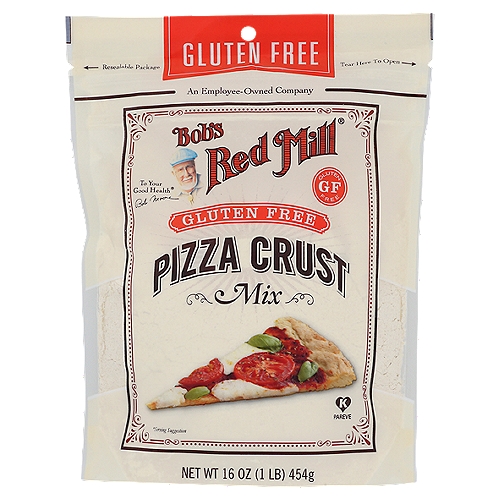 Bob's Red Mill Gluten Free Pizza Crust Mix, 16 oz
Delightfully easy, this pizza crust bakes up two 12'' gluten free pizza crusts.

Tested and confirmed gluten free in our quality control laboratory.
