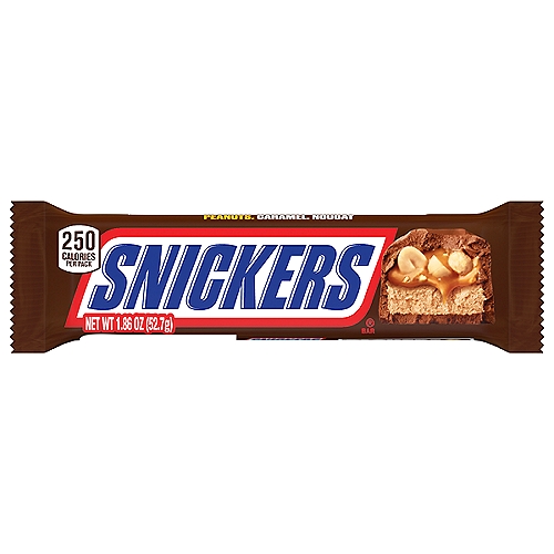 SNICKERS Full Size Chocolate Candy Bar, 1.86 oz
You aren't you when you're hungry. That's why there's SNICKERS Full Size Chocolate Bars. Packed with roasted peanuts, nougat, caramel and milk chocolate, SNICKERS Candy handles your hunger so you can handle things that don't relate to hunger at all. Share the satisfying taste of SNICKERS Candy with friends, family and coworkers. Stock the office pantry for a tasty afternoon treat, or put SNICKERS Candy in gift baskets. You can also pass them out as Halloween candy. Curb your hunger before it curbs you with SNICKERS Chocolate.

• Contains one 1.86-ounces full size SNICKERS Chocolate Candy Bar
• Chocolate candy bar packed with caramel, nougat, peanuts and milk chocolate
• Keep a SNICKERS chocolate candy bar handy for party supplies or game day snacks
• Love to bake? Cut pieces of SNICKERS chocolate candy bars to decorate cupcakes, ice cream, or cookies
• Feeling out of sorts? SNICKERS chocolate candy bars is the solution