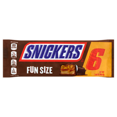 Snickers Peanuts, Caramel, Nougat Milk Chocolate Bar Fun Size, 6 count
