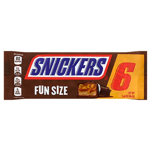Snickers Peanuts, Caramel, Nougat Milk Chocolate Bar Fun Size, 6 count, 3.40 oz