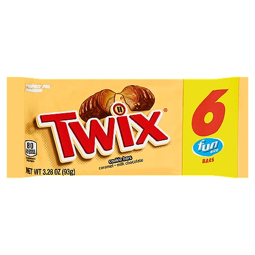 Twix Caramel & Milk Chocolate Cookie Bars Fun Size, 6 count, 3.28 oz