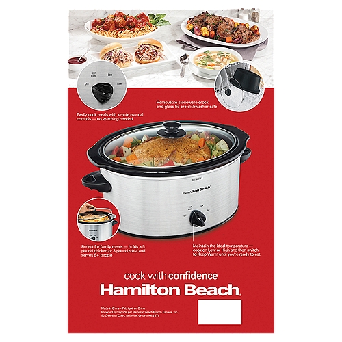 Hamilton Beach 5 Quart Capacity Slow Cooker
Meals practically make themselves in the Hamilton Beach® 5 Quart Slow Cooker. Add ingredients, choose your setting, and the slow cooker does the rest. It's the perfect size for family meals. It holds a 5 lb. chicken or 3 lb. roast. Serves 6+ people.