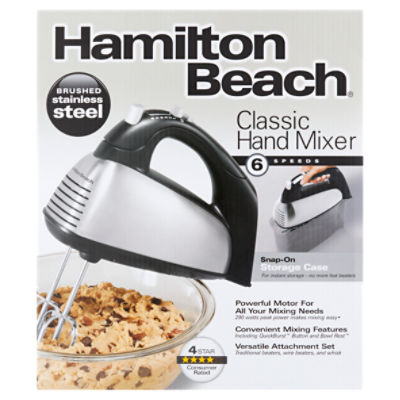  Hamilton Beach 6-Speed Electric Hand Mixer with Whisk,  Traditional Beaters, Snap-On Storage Case, White: Home & Kitchen