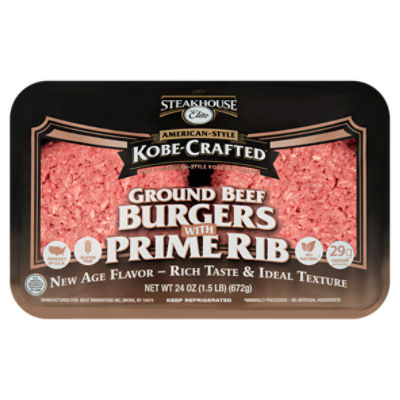 Steakhouse Elite American-Style Kobe-Crafted Ground Beef Burgers with Prime Rib, 24 oz