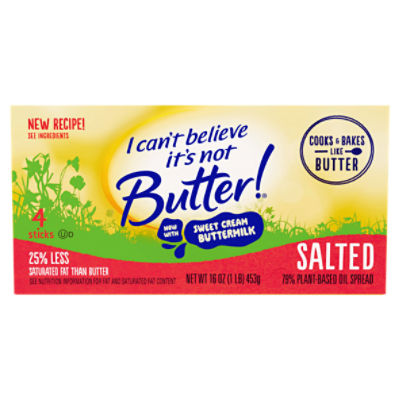 I Can't Believe It's Not Butter! Salted 79% Plant-Based Oil Spread, 4 count, 16 oz