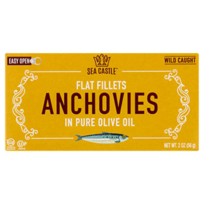 Sea Castle Flat Fillets Anchovies in Pure Olive Oil, 2 oz