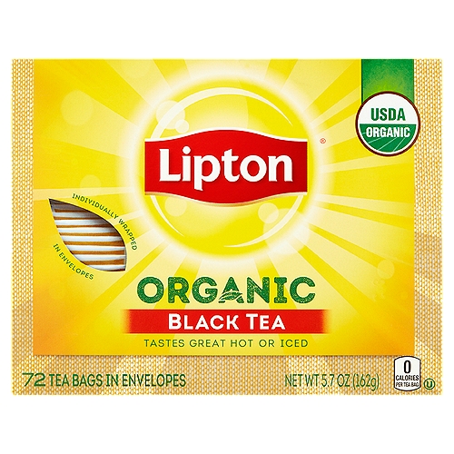 Lipton Organic Black Tea Bags in Envelopes, 72 count, 5.7 oz
