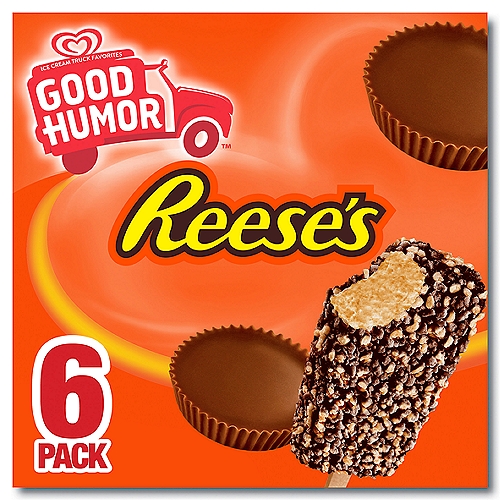 Good Humor Reese's Frozen Dessert Bar features smooth peanut butter frozen dessert coated in our signature chocolate cake coating. Our ice cream brings heartfelt joy to your neighborhood and reminds you to savor simple moments of joy. Good Humor reminds you of the sound of ice cream truck bells growing louder as the truck rounds the corner— and with it the childlike anticipation, the giddy excitement, the simple joy of knowing what's coming around the corner. It doesn't matter if you're 9 or 99; Good Humor frozen treats transport you for a few precious minutes to a brighter, sunnier place. Where all the serious stuff of life seems to, well, melt away. Good Humor is the taste of America and our product philosophy celebrates the classic flavors and formats that our Americans have grown to love. Originally inspired by classics like Strawberry Shortcake, we used dessert inspiration to make some frozen versions of America's favorites. Good Humor has fun with America's favorite desserts, reimagining them into tasty frozen treats. Good Humor knows that ice cream is fun for families! At Good Humor, our products feature tastes and textures that appeal to everybody in the family. We want our products to appeal to all, and in doing so, help bring families together. The kids might love the classic stick bars, but mom is looking for an indulgent cookie sandwich. From sticks to bars, we have something for everyone.