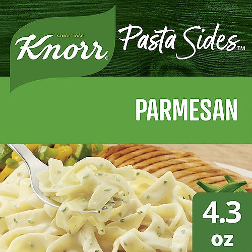 Knorr Pasta Sides Parmesan 4.3 oz
Treat your taste buds to Knorr Pasta Sides. Your family is sure to love the flavor of our Knorr Pasta Sides Parmesan, our rice and pasta blend that expertly combines green onion and garlic with a Parmesan and Romano-flavored cheese sauce. On top of tasting delicious, our Parmesan Pasta is quick and easy to prepare. Knorr pasta side dishes cook in just 7 minutes on the stovetop, or in the microwave, and they're perfect as the base for a delicious main dish or as a standalone pasta side dish. Make Knorr Pasta Sides the foundation of a crowd-pleasing dinner or an easy meal. Knorr Pasta Sides have no artificial flavors, no preservatives, and no added MSG, except those naturally occurring glutamates, making them an excellent choice for creating a family-favorite meal. Use these easy pasta side dishes to create a mouth-watering main dish. Simply prepare Knorr Pasta Sides and add your favorite meat and vegetables to make a dinner your family is sure to love. You can find great recipes from Knorr, like our chef-inspired Lemon Basil Chicken Parmesan Pasta. Discover other quick and delicious dinner ideas at Knorr.com, with hundreds of recipes to help you find dinner inspiration. Knorr offers more than 40 varieties of rice and pasta sides, so you can be sure to find flavors your family will love. Knorr believes that good food matters, and everyday meals can be just as magical as special occasions. Our products owe their taste and flavors to the culinary skills and passion of our chefs. Knorr sources high-quality ingredients to create delicious side dishes, bouillons, sauces, gravies, soups, and seasonings enjoyed by families everywhere.