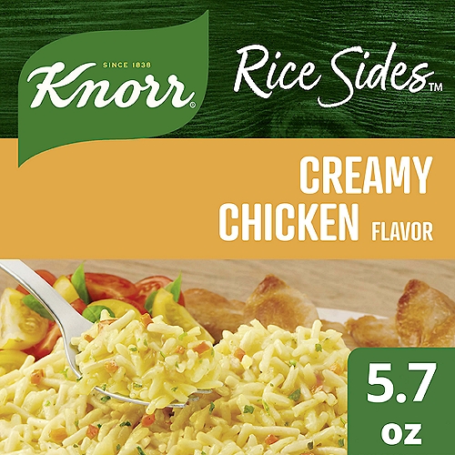 Knorr Rice Sides Creamy Chicken Long Grain Rice and Vermicelli Pasta Blend 5.7 oz
Our Creamy Chicken Rice Side blends a delectably creamy chicken-flavored sauce with onions, carrots, rosemary and garlic to make classic dishes a hit at the dinner table. Our deliciously seasoned rice side dishes are great as part of a delicious main dish or as a standalone side dish. Make Knorr Rice Sides the foundation of a crowd-pleasing dinner. Your family is sure to love the creamy chicken-flavored sauce of Knorr Rice Sides Creamy Chicken Rice. On top of tasting delicious, our rice dishes are quick and easy to prepare. Knorr Rice Sides cook in just seven minutes on the stovetop, or in the microwave.

Knorr Rice Sides have no artificial flavors, no preservatives, and no added MSG except those naturally occurring glutamates, making them an excellent choice for creating a family-favorite meal. Use Knorr's easy rice side dishes to create a mouth-watering main dish. Simply prepare Knorr Rice Sides and add your favorite meat and vegetables to make a dinner your family is sure to love. You can find great recipes from Knorr like our chef-inspired Creamy Bruschetta Chicken -- simply add skinless chicken breast, fresh tomatoes, and shredded mozzarella cheese. 

Discover more quick and delicious dinner ideas at Knorr.com. Hundreds of recipes are available to help you find dinner inspiration. We at Knorr believe that good food matters, and everyday meals can be just as magical as special occasions. Our products owe their taste and flavors to the culinary skills and passion of our chefs, and we source high-quality ingredients to create delicious side dishes, bouillons, sauces, gravies, soups, and seasonings enjoyed by families everywhere.

Rice & Pasta Blend in a Creamy Chicken Flavored Sauce with other Natural Flavors