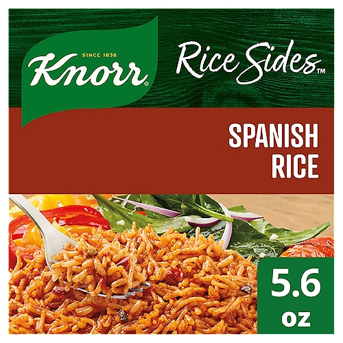 Knorr Rice Sides Spanish Rice 5.6 oz
Treat your taste buds to Knorr Rice Sides Spanish Rice. Your family is sure to love the flavor of our Spanish Rice, our rice and pasta blend that expertly combines peppers, onions, tomatoes, and garlic with a sweet tomato sauce. On top of tasting delicious, our Spanish Rice is quick and easy to prepare. Knorr rice side dishes cook in just 7 minutes on the stovetop or in the microwave, and they're perfect as the base for a delicious main dish or as a standalone rice side dish. Make Knorr Rice Sides the foundation of a crowd-pleasing dinner or an easy meal.

Knorr Rice Sides have no artificial flavors, no preservatives, and no added MSG, except those naturally occurring glutamates, making them an excellent choice for creating a family-favorite meal. Use these easy rice side dishes to create a mouth-watering main dish. Simply prepare Knorr Rice Sides and add your favorite meat and vegetables to make a dinner your family is sure to love. You can find great recipes from Knorr like our chef-inspired Easy 2 Bean Veggie Chili.

Discover other quick and delicious dinner ideas at Knorr.com, with hundreds of recipes to help you find dinner inspiration. Knorr offers more than 40 varieties of rice and pasta sides, so you can be sure to find flavors your family will love. Knorr believes that good food matters, and everyday meals can be just as magical as special occasions. Our products owe their taste and flavors to the culinary skills and passion of our chefs. Knorr sources high-quality ingredients to create delicious side dishes, bouillons, sauces, gravies, soups, and seasonings enjoyed by families everywhere.

Rice & Pasta Blend with Bell Peppers in a Sweet Tomato Sauce