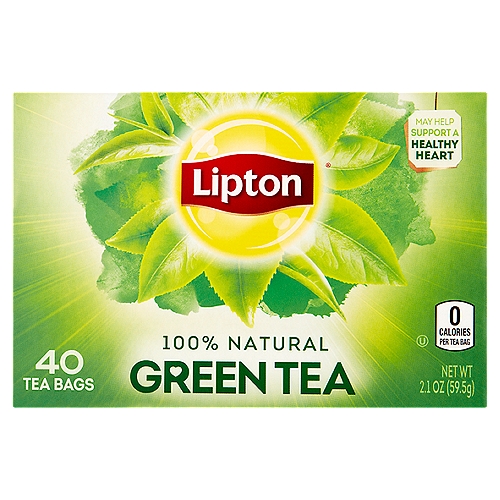 Lipton 100% Natural Green Tea Bags, 40 count, 2.1 oz
A naturally light, fresh taste to start your day off right easy, every day well-being
Unsweetened Lipton Pure Green Tea contains about 150mg flavonoids per serving. A daily consumption of at least 400mg flavonoids may help maintain a healthy heart as part of a diet consistent with dietary guidelines.