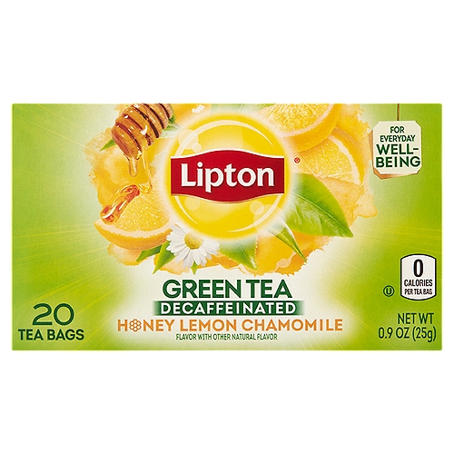 Lipton Decaffeinated Honey Lemon Chamomile Green Tea Bags, 20 count, 0.9 oz
A calming combination to reset your day easy, everyday well-being