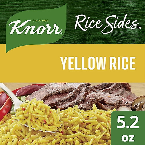Knorr Rice Sides Yellow Rice 5.2 oz
Treat your taste buds to Knorr Rice Sides. Your family is sure to love the flavor of our Yellow Rice, our rice and pasta blend that expertly combines onions and garlic with authentic Latin spices. On top of tasting delicious, our Yellow Rice is quick and easy to prepare. Knorr rice side dishes cook in just 7 minutes on the stovetop, or in the microwave, and they're perfect as the base for a delicious main dish or as a standalone rice side dish. Make Knorr Rice Sides the foundation of a crowd-pleasing dinner or an easy meal. Knorr Rice Sides have no artificial flavors, no preservatives, and no added MSG, except those naturally occurring glutamates, making them an excellent choice for creating a family-favorite meal. Use these easy rice side dishes to create a mouth-watering main dish. Simply prepare Knorr Rice Sides and add your favorite meat and vegetables to make a dinner your family is sure to love. You can find great recipes from Knorr, like our chef-inspired Fiesta Lime Chicken. Discover other quick and delicious dinner ideas at Knorr.com, with hundreds of recipes to help you find dinner inspiration. Knorr offers more than 40 varieties of rice and pasta sides, so you can be sure to find flavors your family will love. Knorr believes that good food matters, and everyday meals can be just as magical as special occasions. Our products owe their taste and flavors to the culinary skills and passion of our chefs. Knorr sources high-quality ingredients to create delicious side dishes, bouillons, sauces, gravies, soups, and seasonings enjoyed by families everywhere.

Rice & Pasta Blend Seasoned with Onion, Garlic and Latin Spices