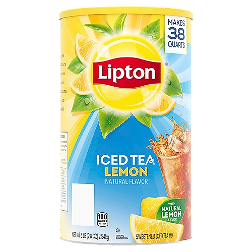 Lipton Iced Tea Mix Lemon 38 qt
Lipton's expert mixologists have crafted this delicious Lemon Iced Tea. This powdered mix is sweetened with real cane sugar and made with natural lemon flavor to make the best flavorful iced tea for you and your family. Our iced black tea mix that is the cool beverage for any time of day. Lipton Iced Tea is the perfect addition to any of your meals because it's so tasty and refreshing, so don't default to the usual. Enjoy the sweet lemon flavor of Lipton Lemon Iced Tea for a brilliant taste for a brighter day. Lipton Powdered Mix Iced Teas are the easiest way to prepare delicious and refreshing iced tea in just seconds. Just pour 4 tablespoons of your favorite Lipton Iced Tea Mix into a glass, add a cup of cold water, and enjoy a perfect glass of iced tea! This mix makes 10 quarts or 2.5 gallons of iced tea. At Lipton, we never compromise on quality. Only the best tea leaves go into our iced tea mixes. All our tea leaves are sourced from around the world, carefully picked, and expertly blended, so you can enjoy a premium quality experience any time. Reward yourself with the fresh, delicious taste that makes Lipton Tea the best tea choice.

Sweetened Iced Tea Mix

Add Some Fun to Mealtime with the Refreshing Taste of Lipton® Lemon Iced Tea Mix. Made from Real Tea Leaves, This Bright Lemony Iced Tea Will Make Your Family - and Your Tastebuds - Happy.