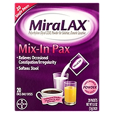 MiraLAX Mix-In Pax Unflavored Powder Laxative, 0.5 oz, 20 count, 20 Each