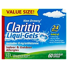 Claritin Liqui-Gels 24 Hour Non-Drowsy Liquid-Filled Capsules Value Size!, 60 count