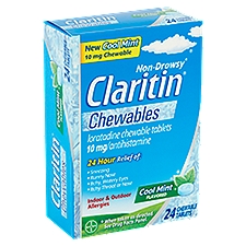 Claritin Non-Drowsy Indoor & Outdoor Allergies Cool Mint Flavored Chewable Tablets, 10 mg, 24 count