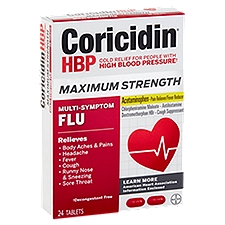 Coricidin Tablets HBP Maximum Strength Multi-Symptom Flu, 24 Each