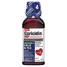 Coricidin HBP Sugar Free Maximum Strength Nighttime Cold & Flu Cherry Flavor, Liquid, 12 Fluid ounce