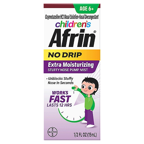 Afrin Children's No Drip Extra Moisturizing Stuffy Nose Pump Mist, Age 6+, 1/2 fl oz 