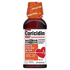 Coricidin HBP Maximum Strength Cherry Cold, Cough & Flu Liquid, 12 fl oz, 12 Fluid ounce