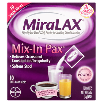 MiraLAX Mix-In Pax Unflavored Powder Laxative, 0.5 oz, 10 count, 10 Each