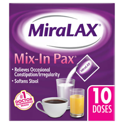 MiraLAX Mix-In Pax Unflavored Powder Laxative, 10 count, 0.5 oz