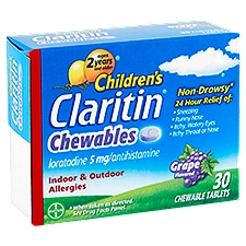 Claritin Children's Grape Flavored Chewable Tablets, Ages 2 Years and Older, 30 count