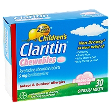 Claritin Children's Bubble Gum Flavored Chewable Tablets, 5 mg, Ages 2 Years and Older, 30 count