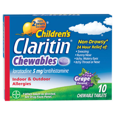Claritin Children's Grape Flavored Chewable Tablets, 5 mg, Ages 2 Years and Older, 10 count