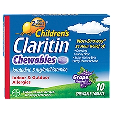 Claritin Children's Grape Flavored Chewable Tablets, 5 mg, Ages 2 Years and Older, 10 count, 10 Each