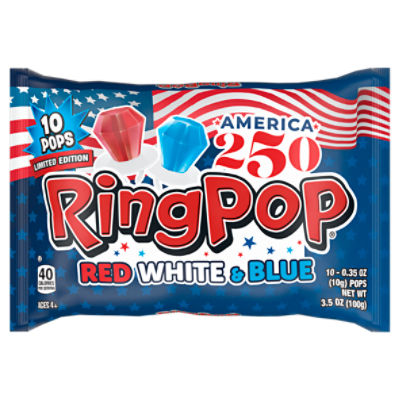 Ring Pop Red White & Blue Pops Limited Edition, Ages 4+, 0.35 oz, 10 count