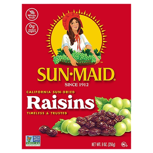 Sun-Maid California Sun-Dried Raisins, 9 oz
0g* added sugars
*All Raisins Have 0g Added Sugars.